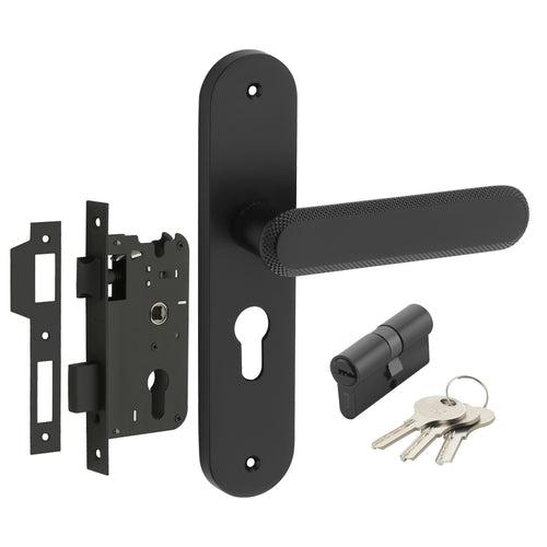 IPSA Stone Moderna Handle Series on 8" Plate CYS Lockset with 60mm Both Side Key - Matte Finish BLACK