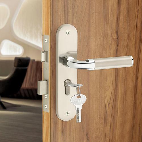 IPSA Cherry Iris Handle Series on 8" Plate CYS Lockset with 60mm One Side Key and Knob - Matte Satin Nickel Finish CPS