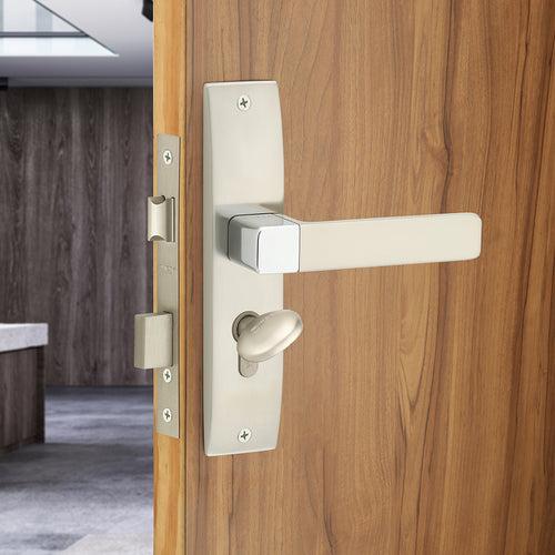 IPSA Ink Iris Handle Series on 8" Plate CYS Lockset with 60mm Coin and Knob - Matte Satin Nickel Finish CPS