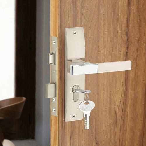 IPSA Ash Iris Handle Series on 8" Plate CYS Lockset with 60mm Both Side Key - Matte Satin Nickel Finish CPS