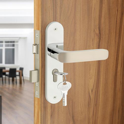 IPSA Plum Moderna Handle Series on 8" Plate CYS Lockset with 60mm One Side Key and Knob - Matte Satin Nickel Finish CPS