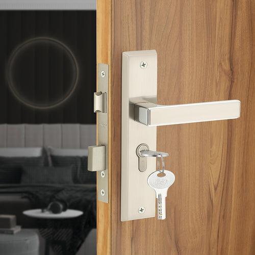 IPSA Teal Iris Handle Series on 8" Plate CYS Lockset with 60mm One Side Key and Knob - Matte Satin Nickel Finish CPS