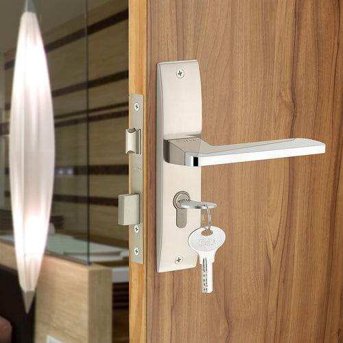 IPSA Lilac Iris Handle Series on 8" Plate CYS Lockset with 60mm One Side Key and Knob - Matte Satin Nickel Finish CPS