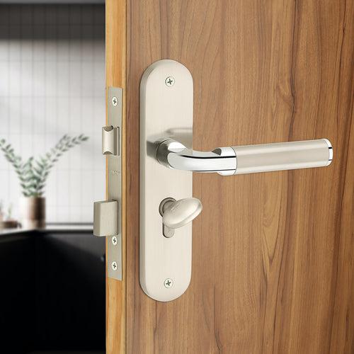 IPSA Cherry Iris Handle Series on 8" Plate CYS Lockset with 60mm Coin and Knob - Matte Satin Nickel Finish CPS