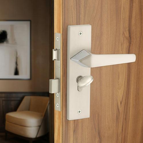 IPSA Peru Iris Handle Series on 8" Plate CYS Lockset with 60mm Coin and Knob - Matte Satin Nickel Finish CPS