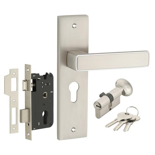 IPSA Clay Iris Handle Series on 8" Plate CYS Lockset with 60mm One Side Key and Knob - Matte Satin Nickel Finish CPS