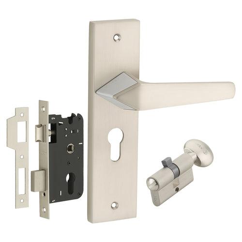 IPSA Peru Iris Handle Series on 8" Plate CYS Lockset with 60mm Coin and Knob - Matte Satin Nickel Finish CPS