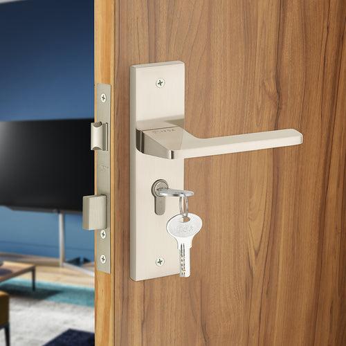 IPSA Cyan Moderna Handle Series on 8" Plate CYS Lockset with 60mm One Side Key and Knob - Matte Satin Nickel Finish FSS