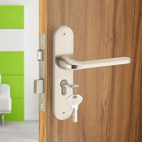 IPSA Olive Moderna Handle Series on 8" Plate CYS Lockset with 60mm One Side Key and Knob - Matte Satin Nickel Finish FSS