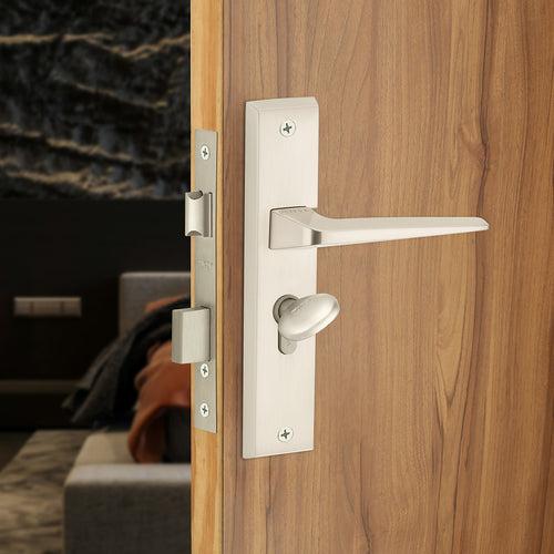 IPSA Canary Iris Handle Series on 8" Plate CYS Lockset with 60mm Coin and Knob - Matte Satin Nickel Finish FSS