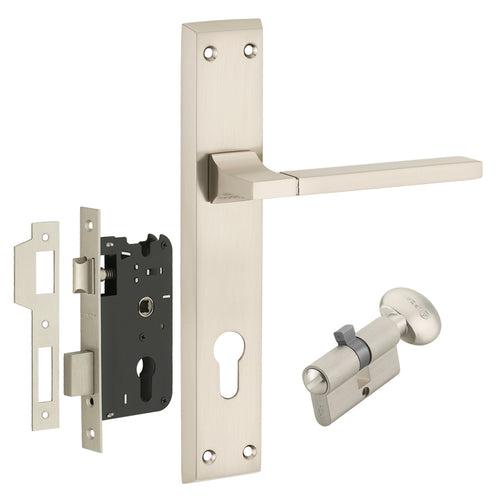 IPSA Kafe Iris Handle Series on 8" Plate CYS Lockset with 60mm Coin and Knob - Matte Satin Nickel Finish SS