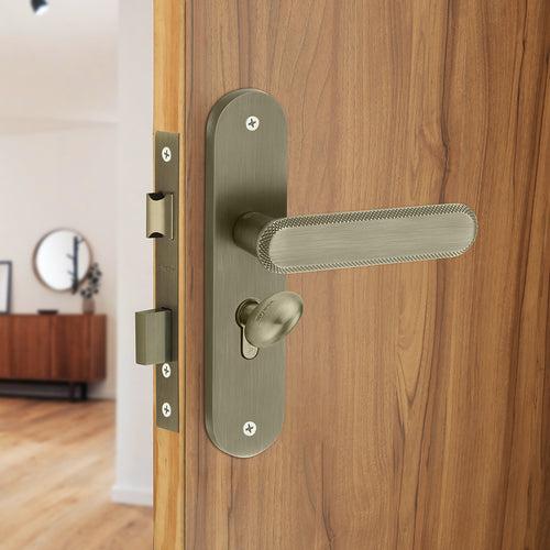 IPSA Stone Moderna Handle Series on 8" Plate CYS Lockset with 60mm Coin and Knob - Matte Antique Finish MAB