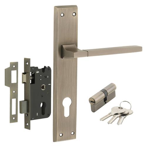 IPSA Kafe Iris Handle Series on 8" Plate CYS Lockset with 60mm Both Side Key - Matte Antique Finish MAB