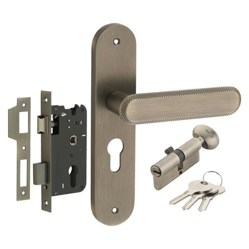 IPSA Stone Moderna Handle Series on 8" Plate CYS Lockset with 60mm One Side Key and Knob - Matte Finish MAB