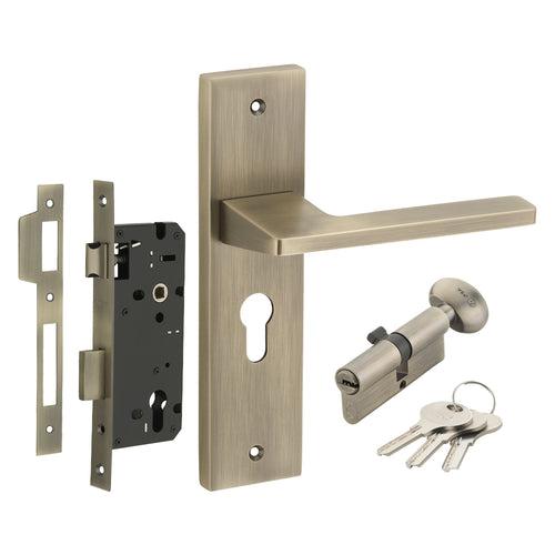 IPSA Cyan Moderna Handle Series on 8" Plate CYS Lockset with 60mm One Side Key and Knob - Matte Finish MAB