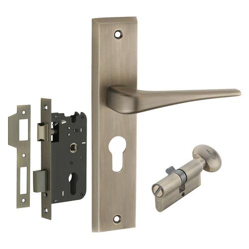 IPSA Navy Iris Handle Series on 8" Plate CYS Lockset with 60mm Coin and Knob - Matte Antique Finish MAB