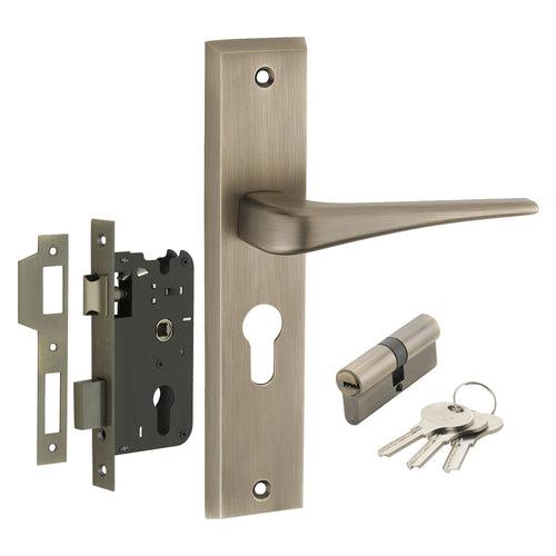 IPSA Navy Iris Handle Series on 8" Plate CYS Lockset with 60mm Both Side Key - Matte Antique Finish MAB