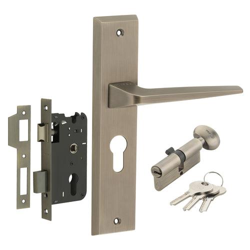 IPSA Canary Iris Handle Series on 8" Plate CYS Lockset with 60mm One Side Key and Knob - Matte Finish MAB