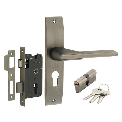 IPSA Tan Iris Handle Series on 8" Plate CYS Lockset with 60mm Both Side Key - Matte Antique Finish MAB