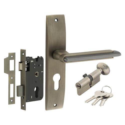 IPSA Lead Iris Handle Series on 8" Plate CYS Lockset with 60mm One Side Key and Knob - Matte Finish MAB