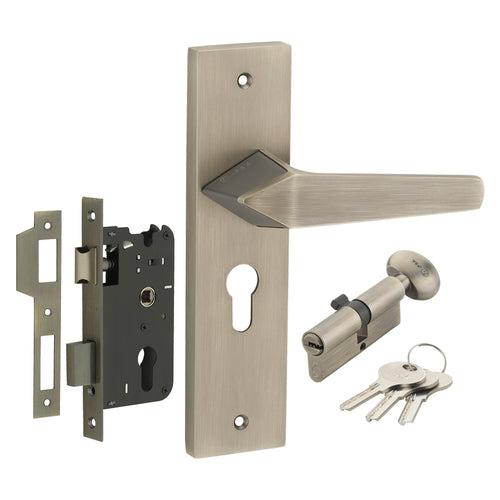 IPSA Peru Iris Handle Series on 8" Plate CYS Lockset with 60mm One Side Key and Knob - Matte Finish MAB