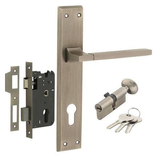 IPSA Kafe Iris Handle Series on 8" Plate CYS Lockset with 60mm One Side Key and Knob - Matte Finish MAB