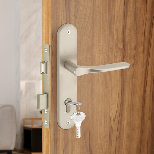 IPSA Wave Moderna Handle Series on 8" Plate CYS Lockset with 60mm One Side Key and Knob - Matte Satin Nickel Finish MSS