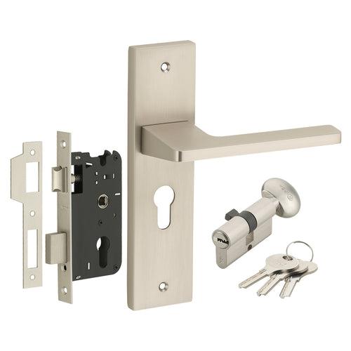 IPSA Cyan Moderna Handle Series on 8" Plate CYS Lockset with 60mm One Side Key and Knob - Matte Finish MSS