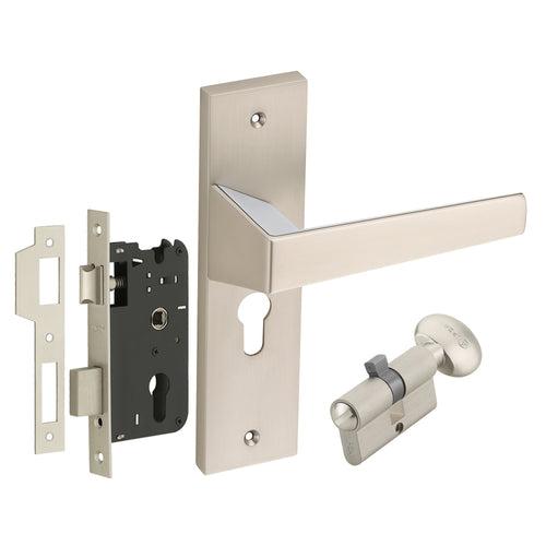 IPSA Tiffy Moderna Handle Series on 8" Plate CYS Lockset with 60mm Coin and Knob - Matte Satin Nickel Finish CPS