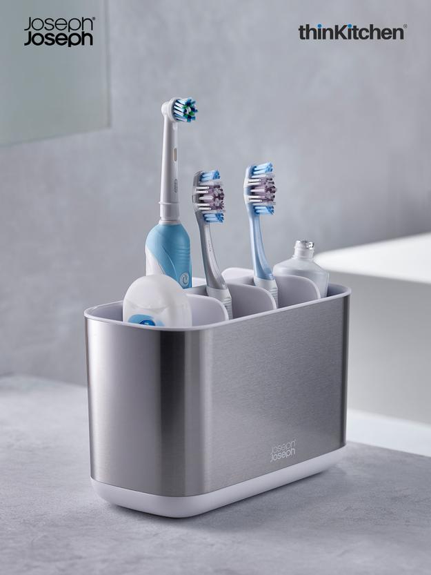 Joseph Joseph Bathroom EasyStore Steel Toothbrush Caddy Large - White