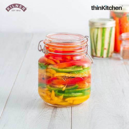 Kilner Set of 6 Square Clip Top Glass Storage Jar - 1 Litre