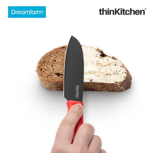 Dreamfarm Kneed Cutting Spreading And Scooping Knife With Built In Plastic Wrap Cutter Red