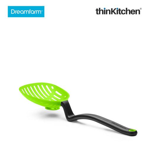 Dreamfarm Lestrain Drip Catching Sit Up Scoop Strainer Keeps Bench Tops Mess Free Flexible Dripless Slotted Spoon Food Strainer Green