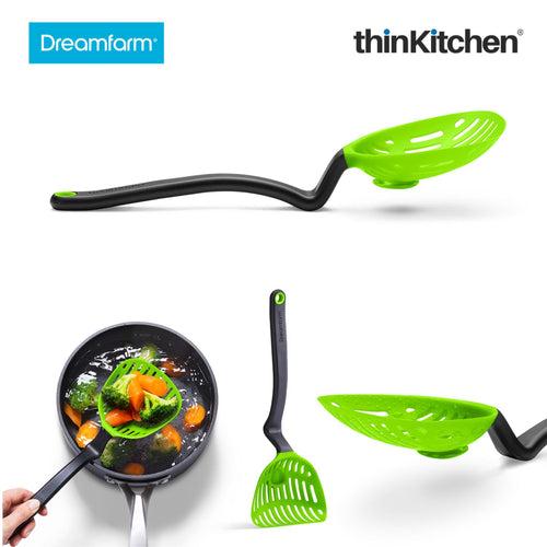 Dreamfarm Lestrain Drip Catching Sit Up Scoop Strainer Keeps Bench Tops Mess Free Flexible Dripless Slotted Spoon Food Strainer Green