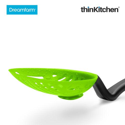 Dreamfarm Lestrain Drip Catching Sit Up Scoop Strainer Keeps Bench Tops Mess Free Flexible Dripless Slotted Spoon Food Strainer Green