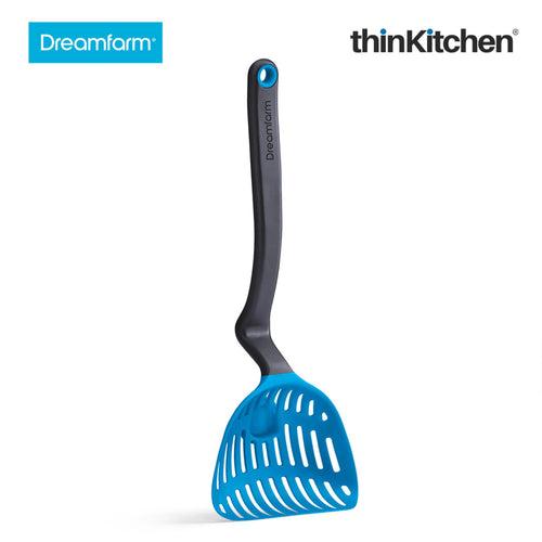 Dreamfarm Lestrain Drip Catching Sit Up Scoop Strainer Keeps Bench Tops Mess Free Flexible Dripless Slotted Spoon Food Strainer Blue