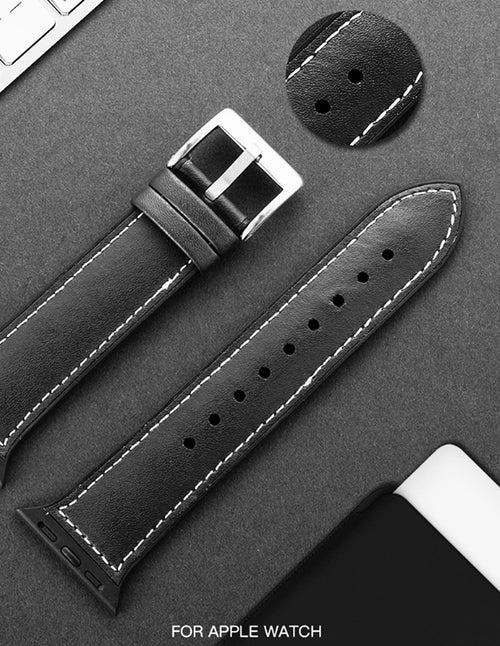 iWatch Campbell Series Genuine Santa Barbara Leather Strap - Black