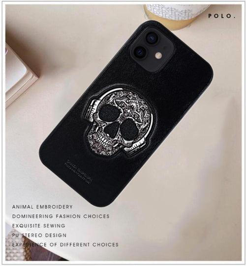 iPhone 12 Patti Series Genuine Santa Barbara Leather Case - Skull