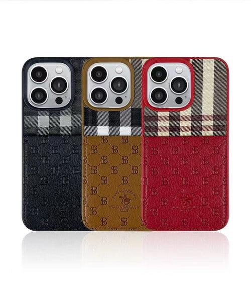 iPhone 14 Pro Max Classic Plaid Genuine Santa Barbara Leather Case