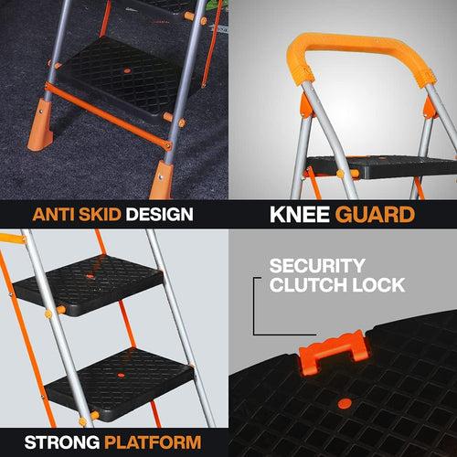 Parasnath Orange Diamond Folding Ladder with Wide Steps 5 Steps 5.1 FT Ladder - Made in India