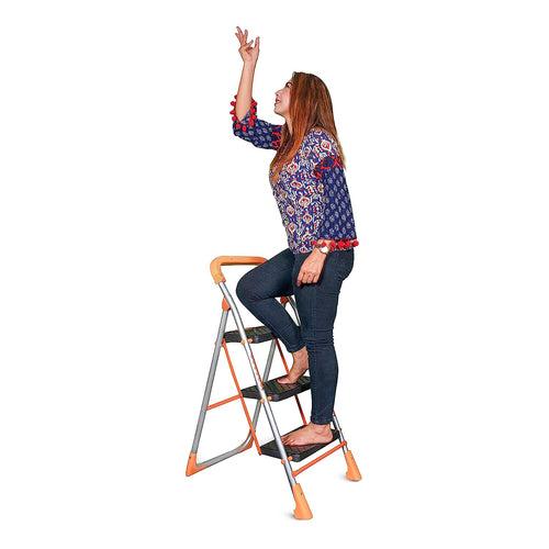 Parasnath 3 Step Orange Diamond Folding Ladder with Wide Steps 3 Steps 3.1 FT Ladder - Made in India