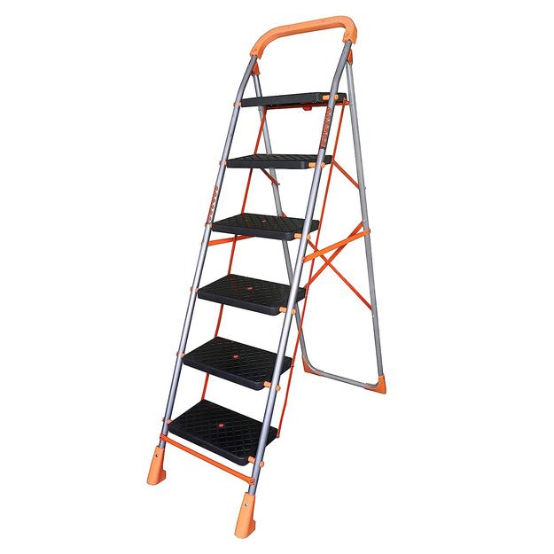 Parasnath 6 Step Orange Diamond Folding Ladder with Wide Steps 6 Steps 6.1 FT Ladder - Made in India