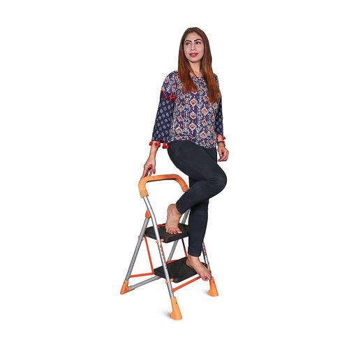 Parasnath Orange Diamond Folding Alloy Steel Ladder with Wide Steps 2 Steps 2.7 FT Ladder (Made in India)