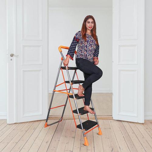 Parasnath Orange Diamond Folding Ladder with Wide Steps 5 Steps 5.1 FT Ladder - Made in India