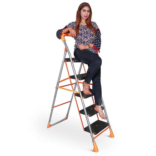 Parasnath Orange Diamond Folding Ladder with Wide Steps 5 Steps 5.1 FT Ladder - Made in India