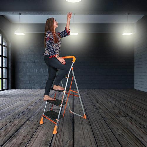 Parasnath 4 Step Orange Diamond Folding Ladder with Wide Steps 4 Steps 4.2 FT Ladder - Made in India