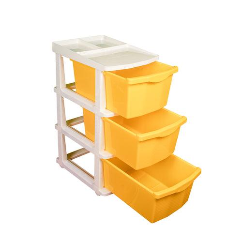 PARASNATH Boxo 3 Layer (Yellow) Multi-Purpose Modular Drawer Storage System for Home and Office with Trolley Wheels and Anti-Slip Shoes