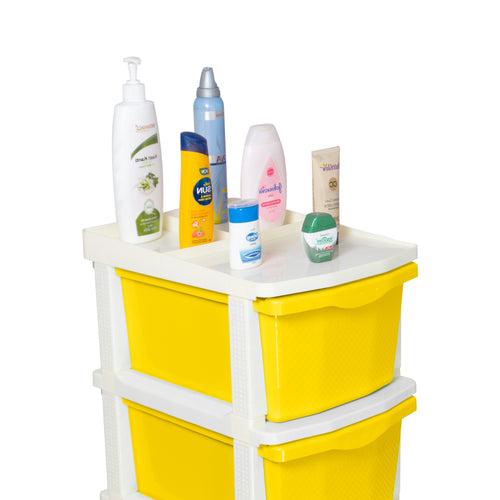 PARASNATH Boxo 6 Layer (Yellow) Multi-Purpose Modular Drawer Storage System for Home and Office with Trolley Wheels and Anti-Slip Shoes