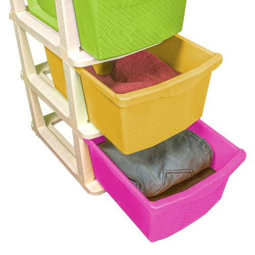 PARASNATH Boxo 3 Layer (Multicolour) Multi-Purpose Modular Drawer Storage System for Home and Office with Trolley Wheels and Anti-Slip Shoes