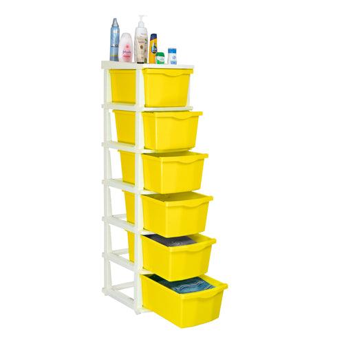 PARASNATH Boxo 6 Layer (Yellow) Multi-Purpose Modular Drawer Storage System for Home and Office with Trolley Wheels and Anti-Slip Shoes